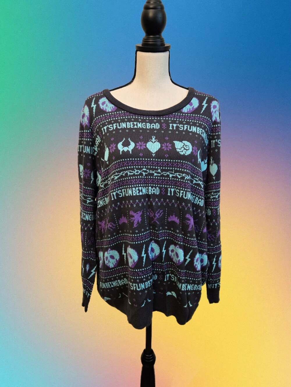 Disney Villians Women's Sweater Sz 2X Its Fun Being Bad Halloween Jack-O-Latern